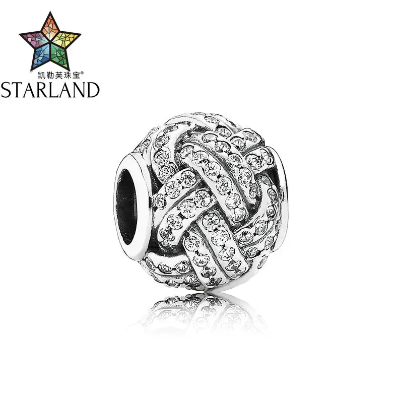 

XINHUI Fashion 2017 New 100% 925 Sterling Silver Shiny Concentric Knot Clear CZ Beads Fit Charm Bracelet Women Party Jewelry