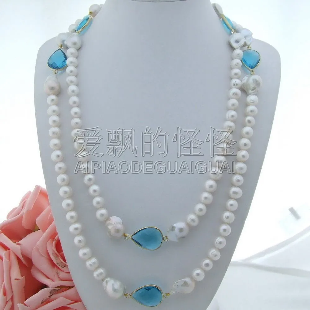 

N062601 55'' 20mm White Keshi Pearl Crystal Long Necklace