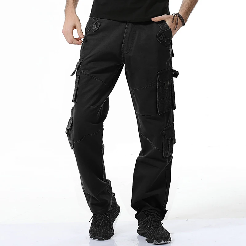 Brand Male New Fashion 2018 Slim Big Pockets Solid High Quality Cargo