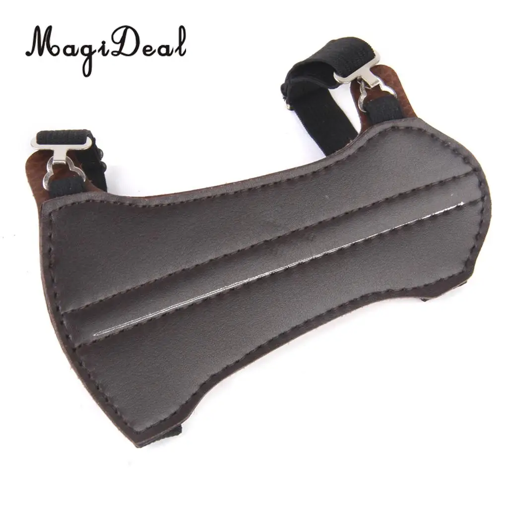 MagiDeal Sofe Adjustable Shooting Archery Arrow Leather 2 Straps Hunting Target Archery Arm Guard Protection Safe Strap Armband