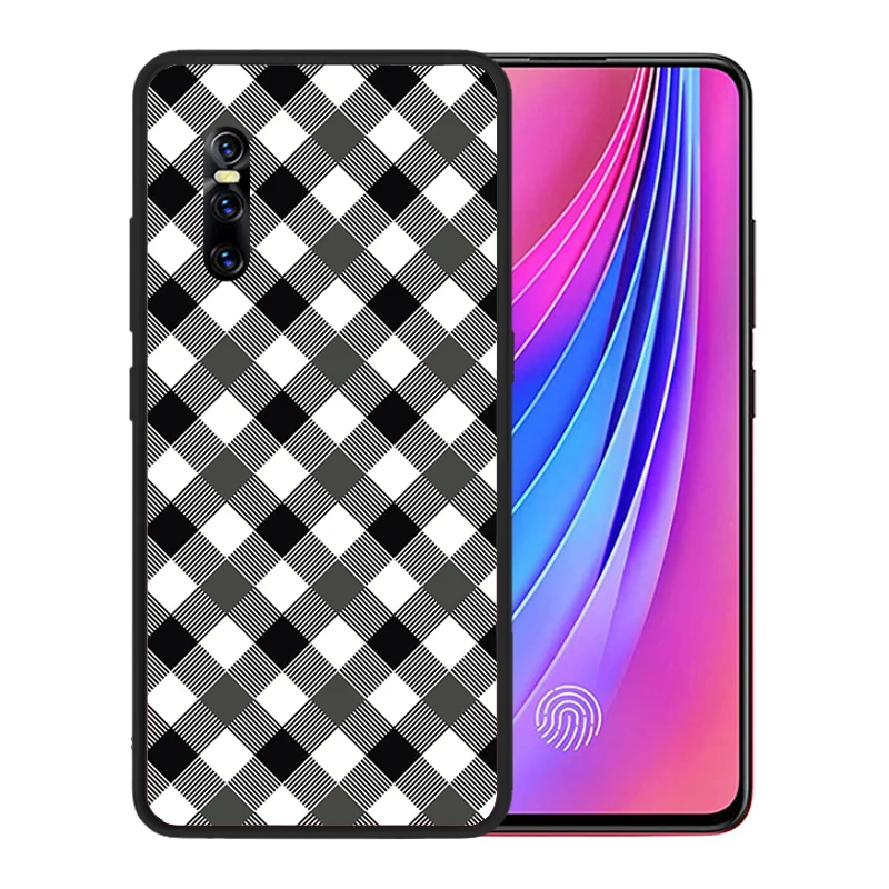 Black Silicone Case for Vivo V15 Pro Square Stripe Phone Cases Cover Coque Fundas