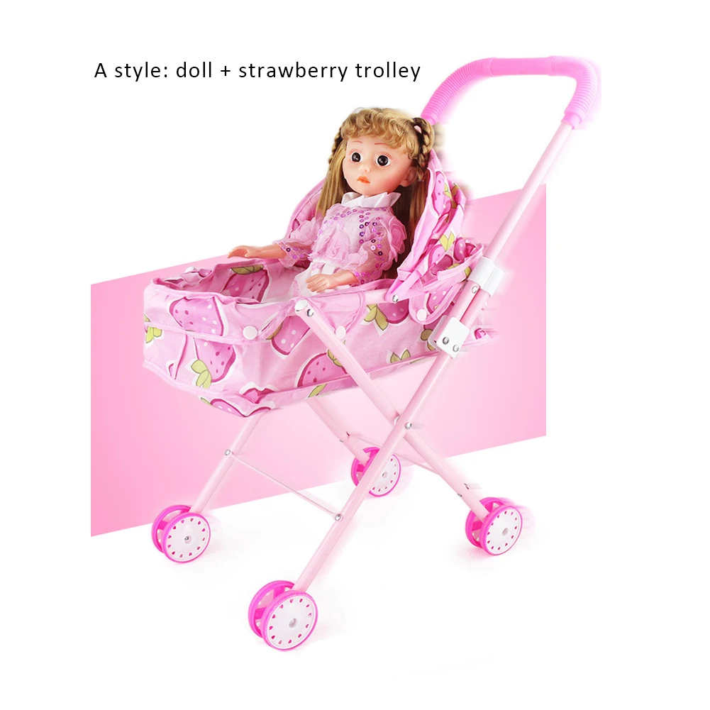 Детская душевная упражняющая игрушка кукла детская складная металлическая коляска маленькие детские развивающие игрушки для ролевых игр тележка для детей