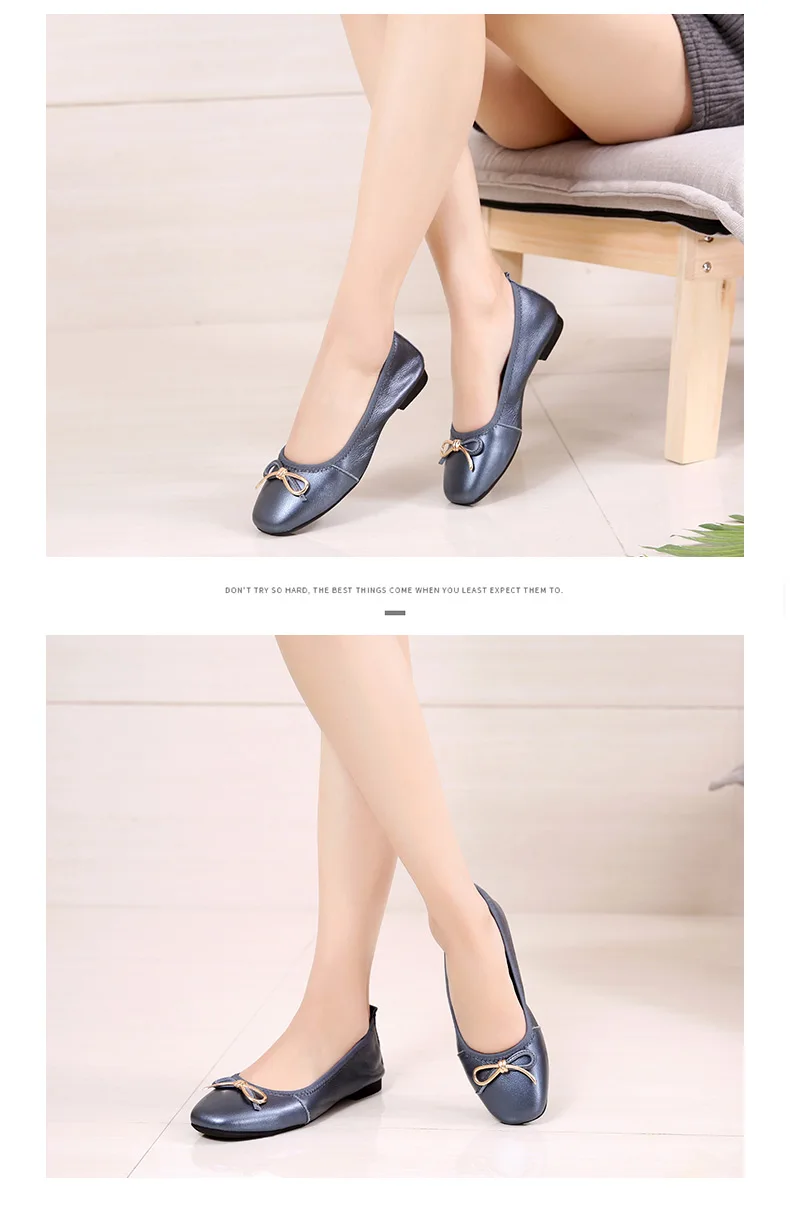 Women's Handmade Shoes Genuine Leather Ballet Flat Slip On Mother Shoes Woman Loafers Soft Single Casual Moccasins Women Shoes (5)
