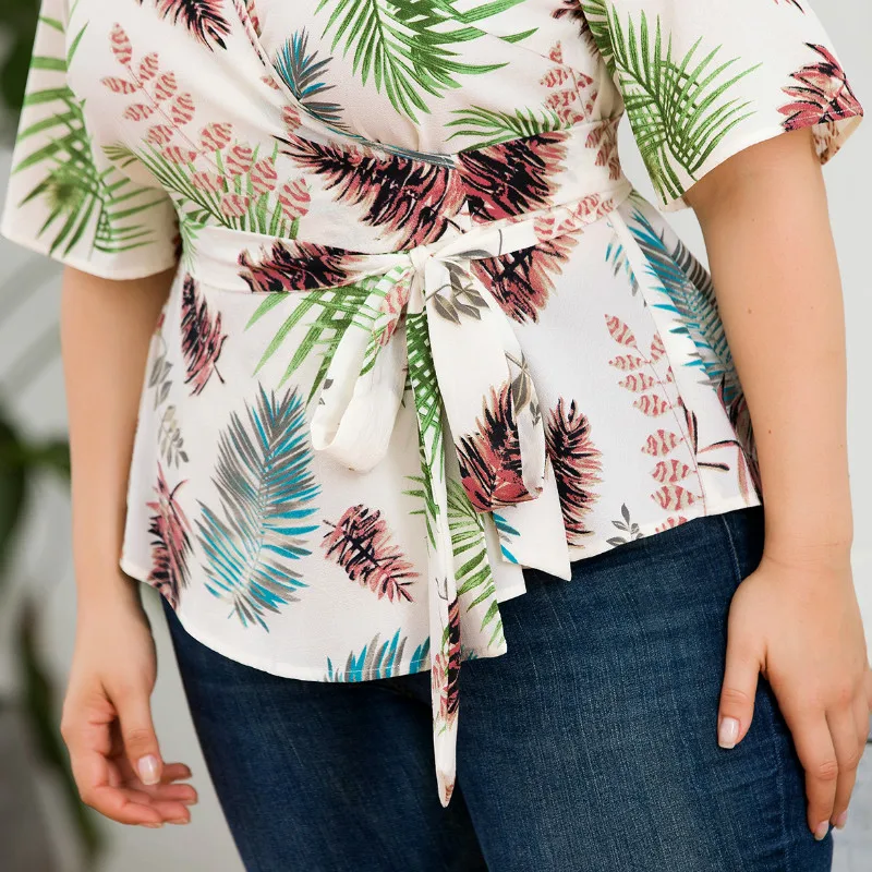 Chiffon Blouses Women Printed Shirts Big Size 4XL Female Loose Tops Oversize Femme Blusas Sashes Mujer Autumn Plus Size Y001