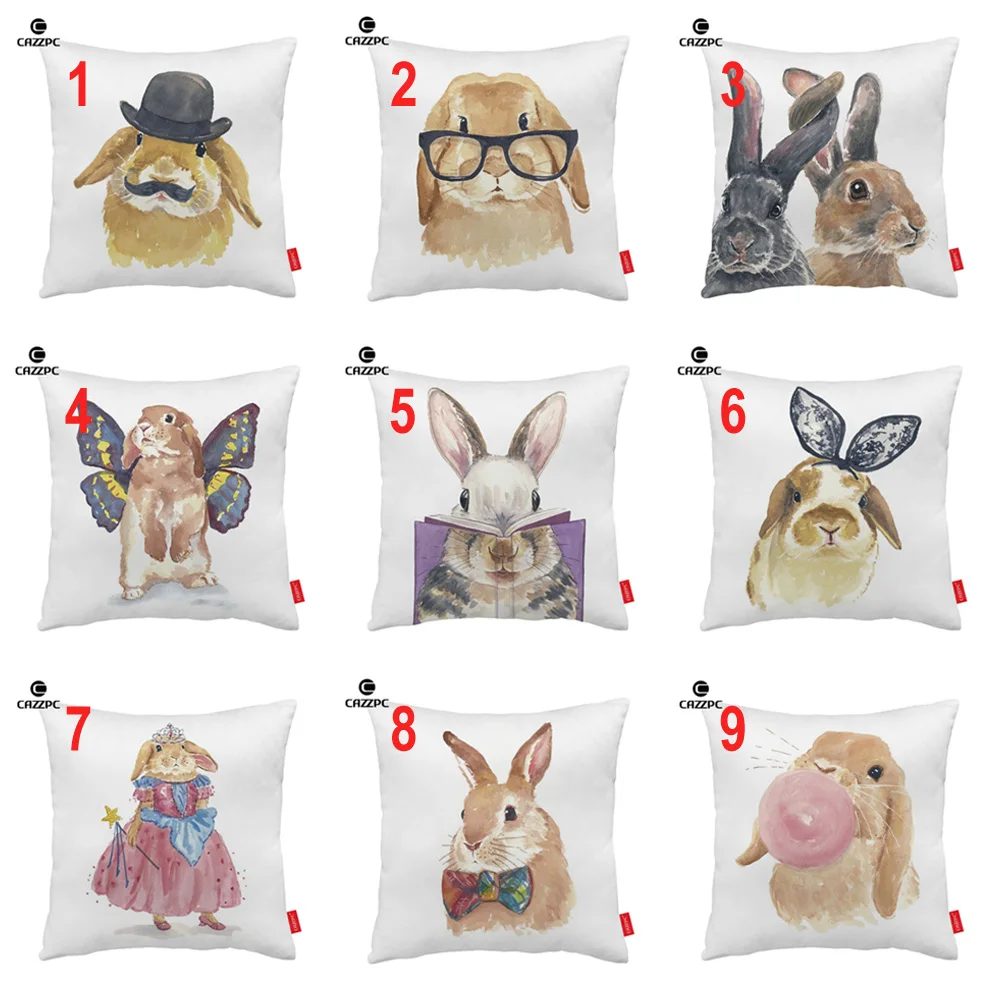 

Watercolor Funny Cute Bunny Rabbit Glasses Hat Bubble Print Decorative Pillowcase Cushion Covers Sofa Chair Home Decor