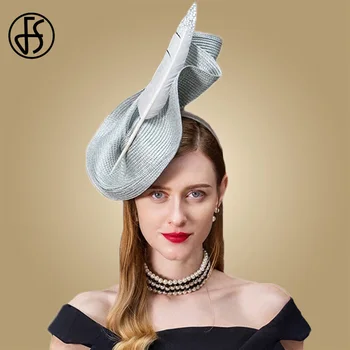 FS Big Fascinators For Weddings Sinamay Pillbox Hat White Women Elegant Feather Derby Fedoras Black Ladies Church Hats Vintage multi brimmed sinamay hat