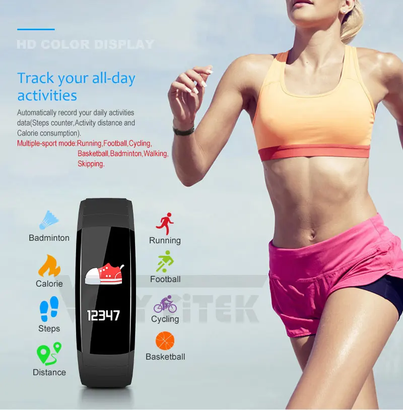 UPmax Smart Bracelet Color Screen Fitness Tracker Blood Pressure Heart Rate Monitor Wristband Smart band For Android IOS (8)