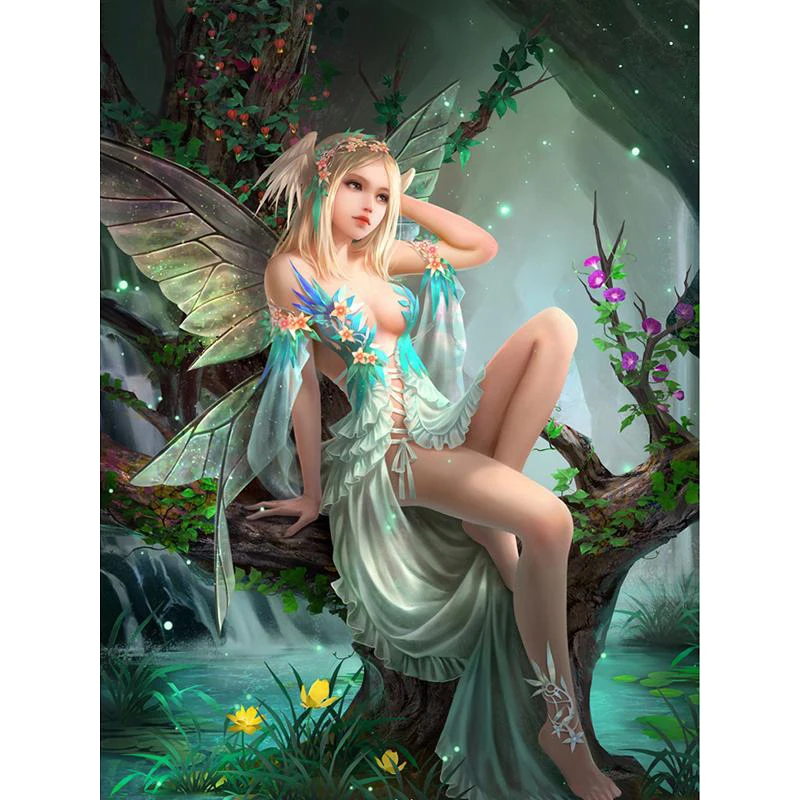 Full Diamond Painting Fairy On Tree Diamond Embroidery 5d Diy Diamond