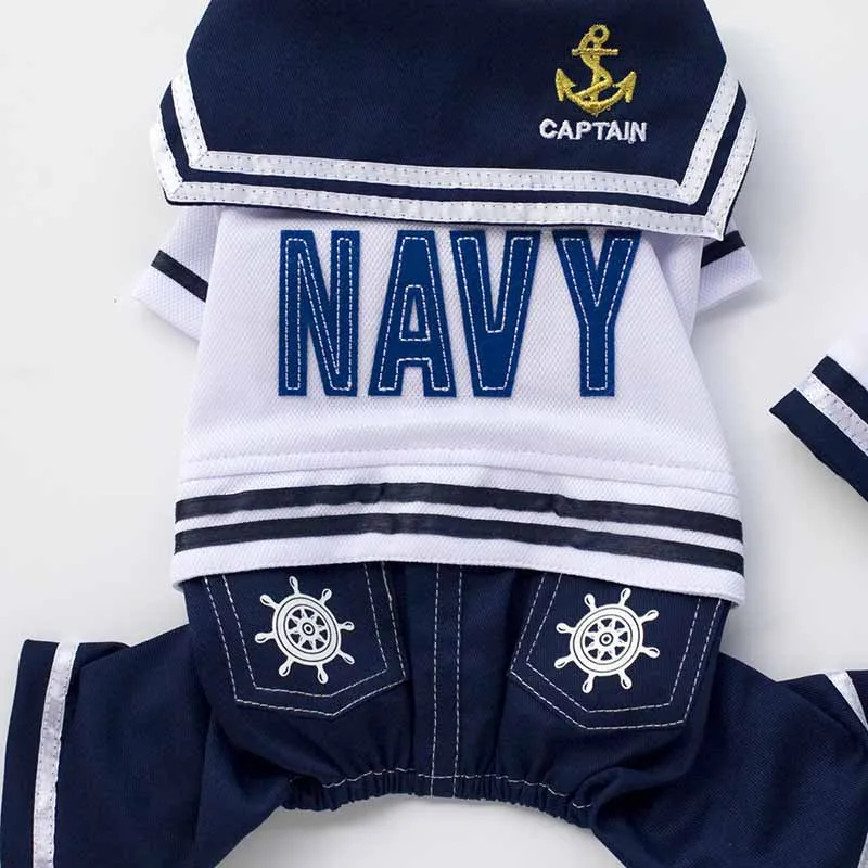 SYDZSW Pet Dog Costume Classic Navy Captain Small Dog Jumpsuit Overalls Chihuahua Dog Coat Puppy Pet Clothes in Spring Summer3