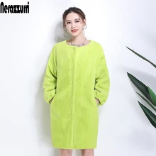 Nerazzurri Faux Fur Coat women drop shoulder thicken warm female fake sheared mink fur jackets plus size furry outwear 6xl 7xl Nerazzurri Faux Fur Coat women drop shoulder thicken warm female fake sheared mink fur jackets plus size furry outwear 6xl 7xl