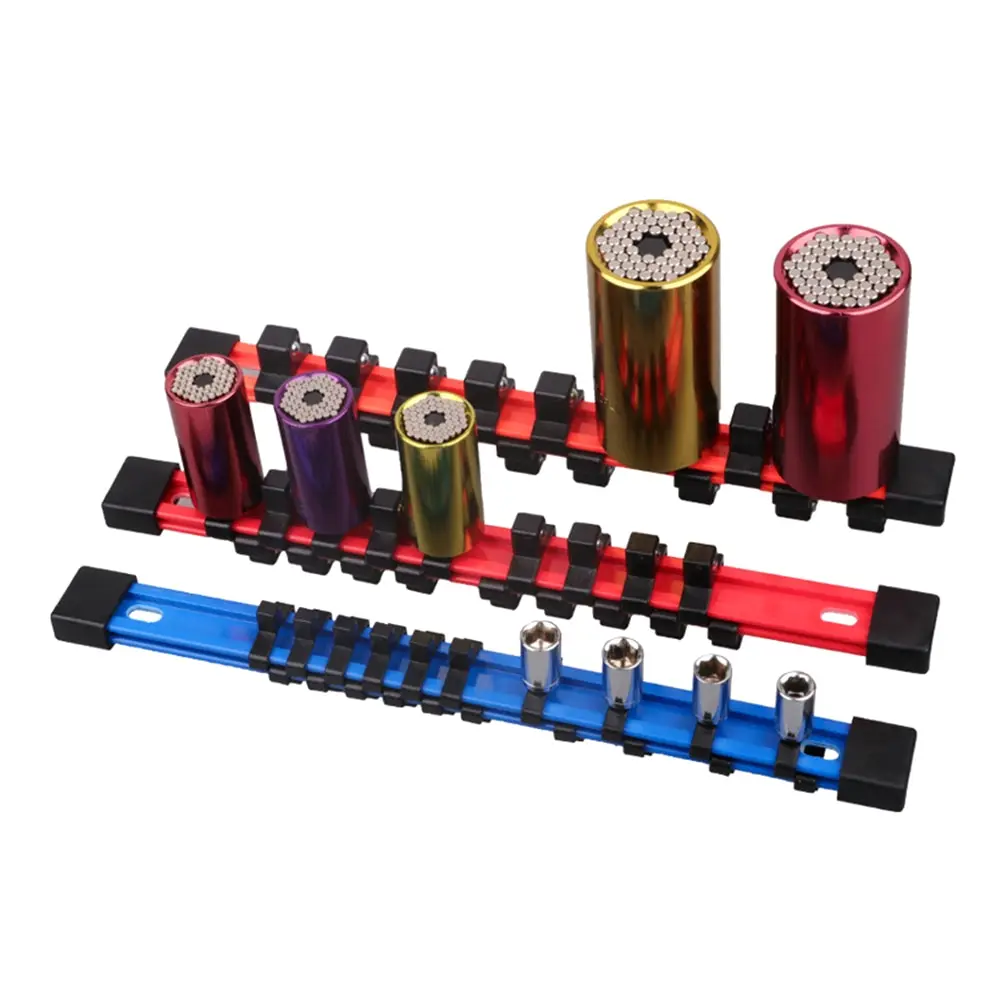 

3PC 1/2" 3/8" 1/4" Universal Double Sided Socket Organizer Premium Quality Socket Holders With 16 18 20 Socket Clips Per Rail