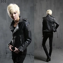 Новая мужская куртка тонкие костюмы Панк мода личности заклепки pu кожа tide line/m-xxl