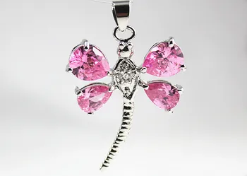 

wholesale 29*35mm pink zircon lovely dragonfly Pendant necklace fashion jewelry