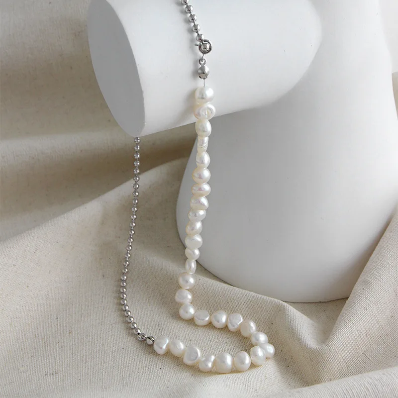 Женское Ожерелье-чокер в стиле барокко с неровным пресноводным жемчугом, подлинное бусины из стерлингового серебра 925 ожерелье, подарок YMN137