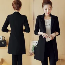 Buy Single Button Black Office Coats Slim Fit Blazer Women Long Jackets Korean Style Ladies Notched Collar Clothing Free Shipping