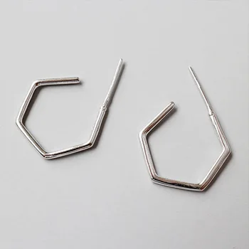 

Thin 1.35mm 100% Authentic 925 Sterling silver Geometric hexagon Stud Earrings Fine jEWELRY E93