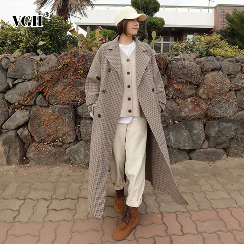 VGH 2018 Autumn Winter Plaid Coat Female Jackets Double