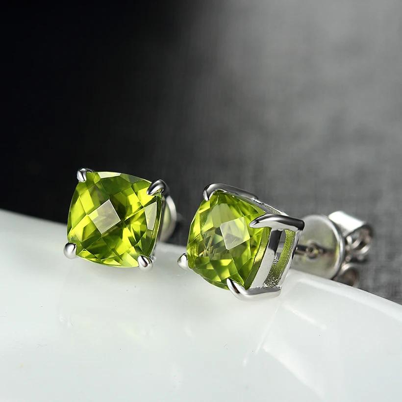 Square 2.2ct Natural Peridot 925 Sterling Silver Stud Earrings for