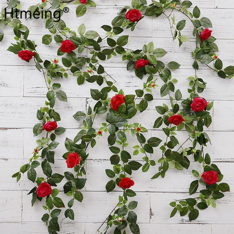 Htmeing 53.2" Artificial Rose Vine Rattan Silk Hanging Flower Garland
