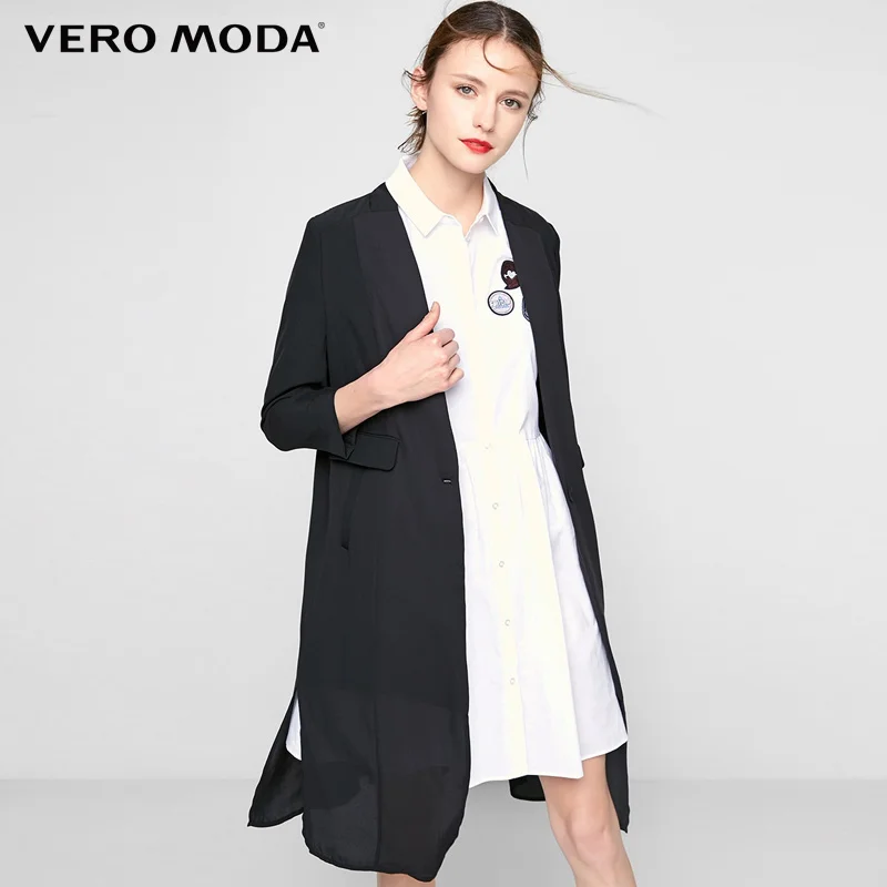 فيرو مودا العلامة التجارية 2018 مستقيم بلون خندق معطف الخامس الرقبة واحدة الصدر ثلاثة أرباع كم الشيفون النساء دعوى | 316108029