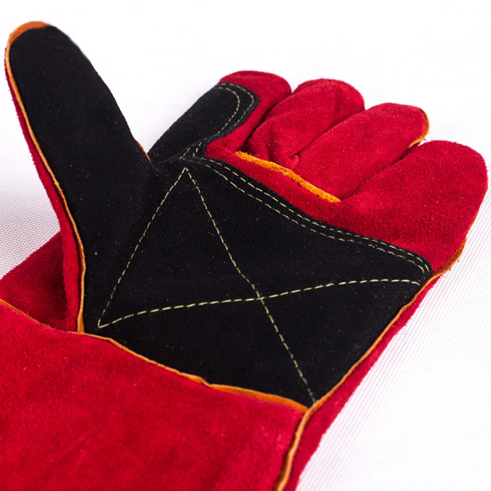 

1 Pair Oven Mitt Leather Heat Insulation Baking Gloves Labour Wear Resistant Factory Hand Protection Welding Wood Stove Thicken