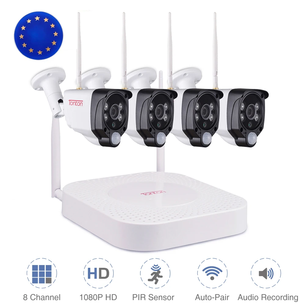 Беспроводная система видеонаблюдения Tonton 1080P 8 каналов NVR аудиозапись 2 МП