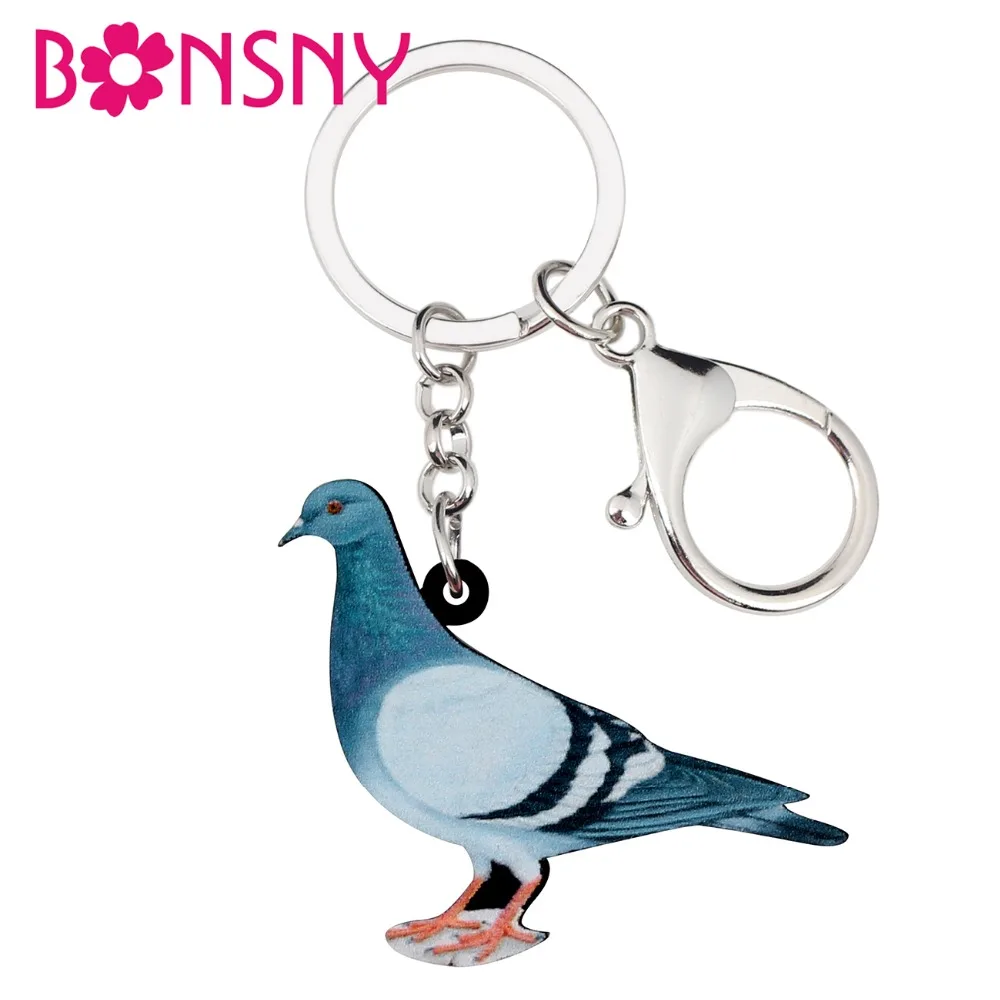

Bonsny Acrylic Cartoon Blue Pigeon Bird Key Chains Keychains Holder Rings Animal Jewelry For Women Girls Bag Car Pendant Charms