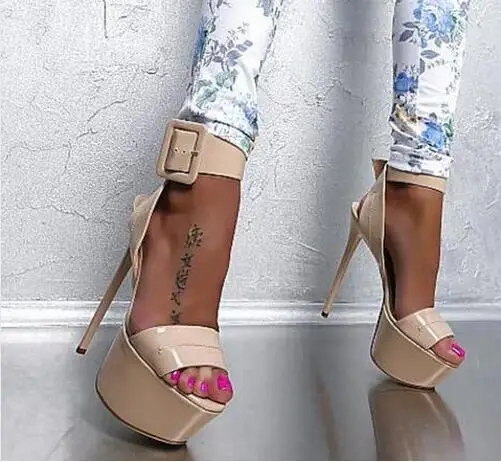 

Newest Hot Sale Fashion Young Women Shoes Ankle Strap Peep Toe High-heel Size 10 Buckle High Platform Shoes Nude High Heels