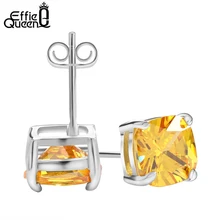 Effie queen Новые популярные женские серьги гвоздики ювелирные изделия роскошные большие квадратные 4 зубец установка желтый циркон серьги гвоздики DE124