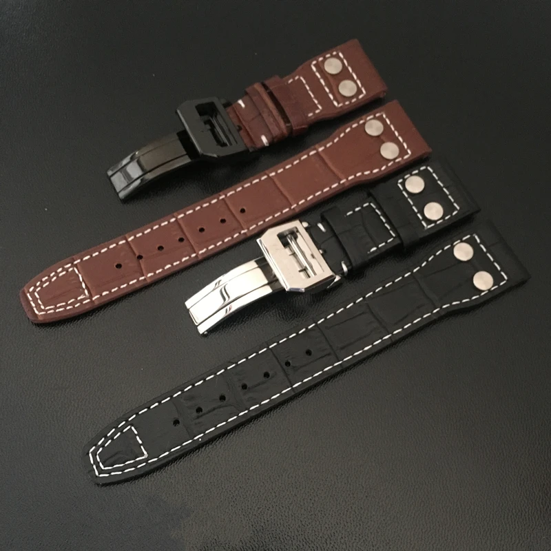 Beste TJP 22mm Bruin Lederen Horlogebanden Voor IWC PORTUGIESER CHRONOGRA Mark 17 Serie Horloge Band Armband Met Sluiting