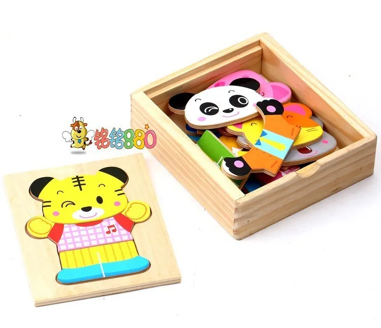 Кэндис Го деревянные игрушки деревянные головоломки подарок для малышей Q мультфильм животных Тигр Панда Свинья медведь коала изменение Кот одежда платье 6 стили/коробка
