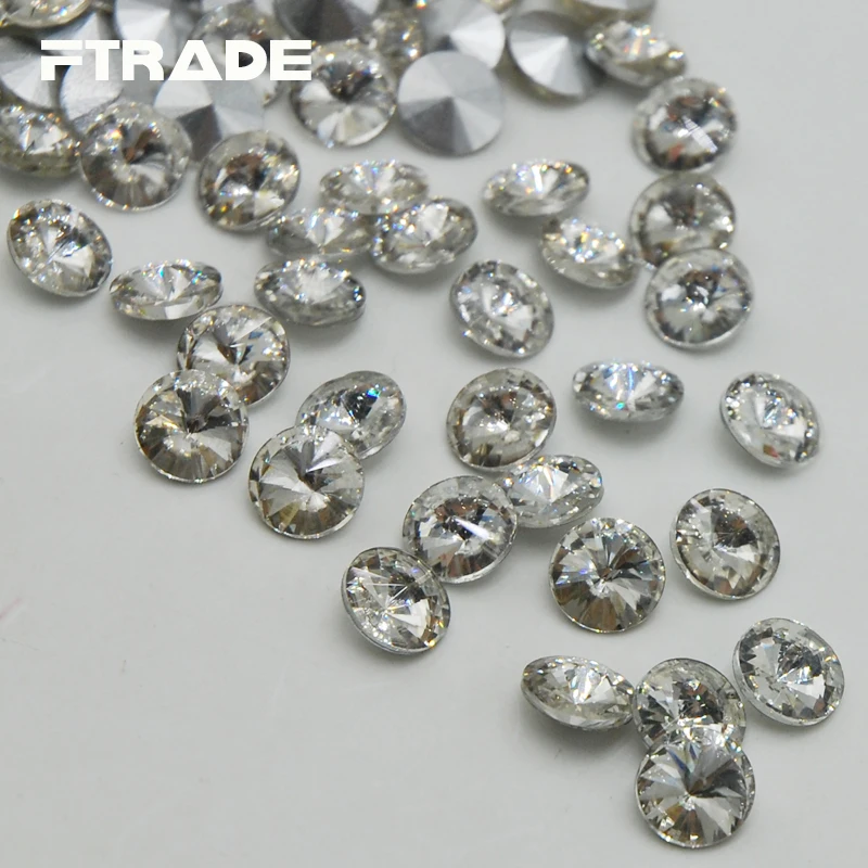 

Top Quality Crystal Clear Color Rivoli Rhinestones Stone Point Back Glass Stone For Jewelry Making 8mm 10mm 12mm 14mm 16mm 18mm