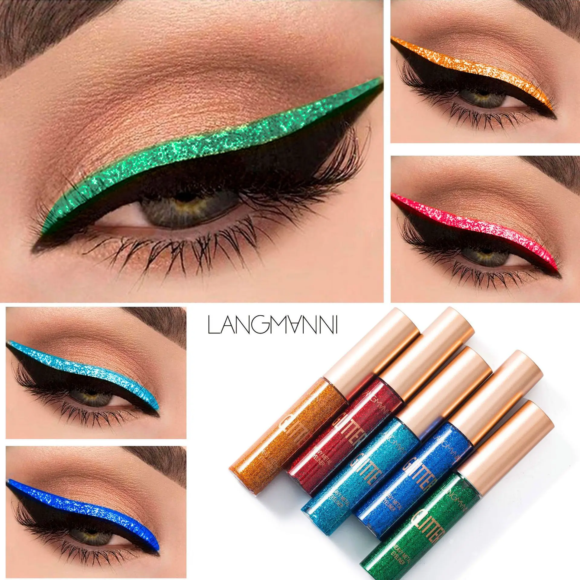 

LANGMANNI 10 Colors Makeup Liquid Eyeliner Pen Glitter Eyeshadow Highlighter Long-lasting Easy to Wear Make Up Beauty Cosmetics