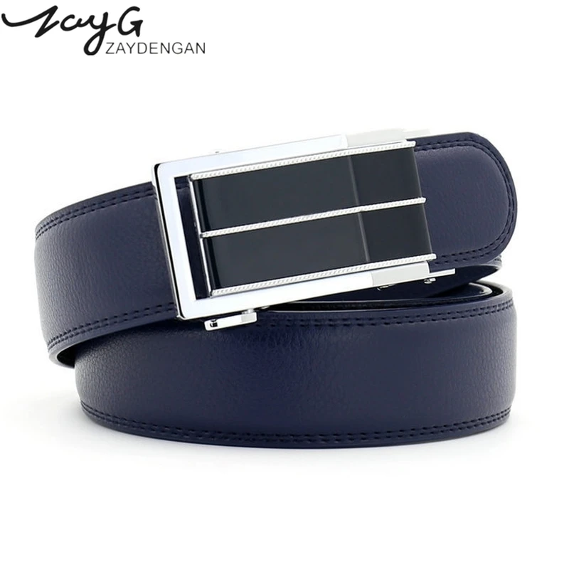 Fashion Luxury Casual Solid Black Leather Automatic Buckle Mens Belt Waistband