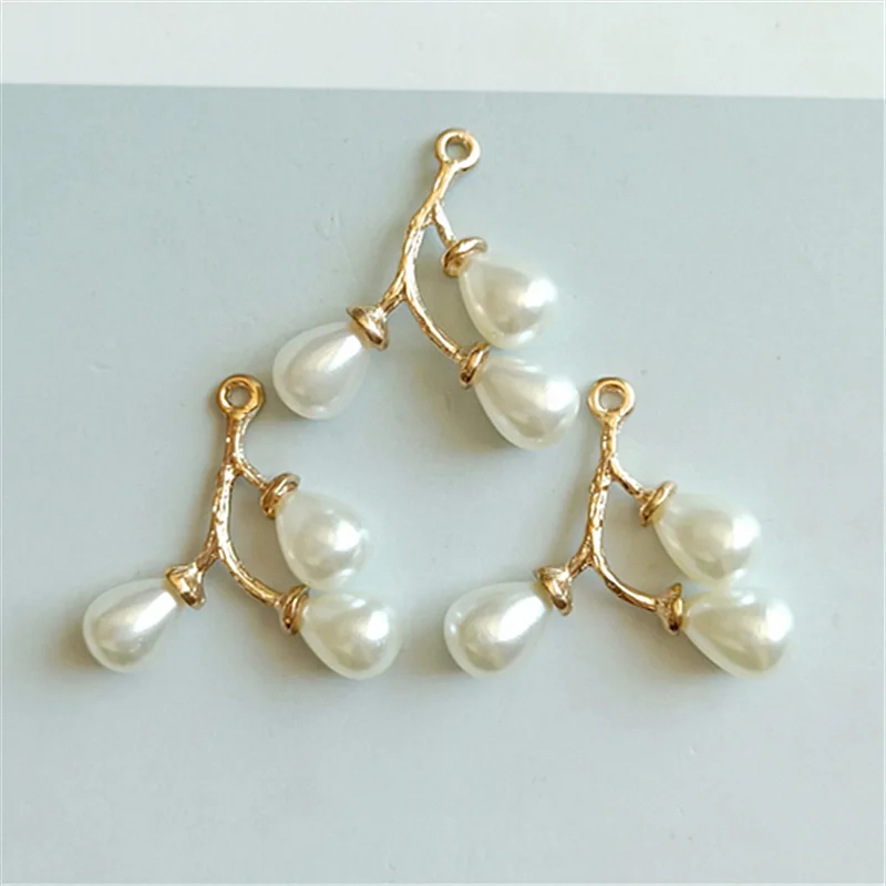 10pcs/lot 29mm*30mm Alloy Gold Pearl Rhinestone Pendents Buttons for Hair Bag DIY Earrings Choker Jewelry Accessories