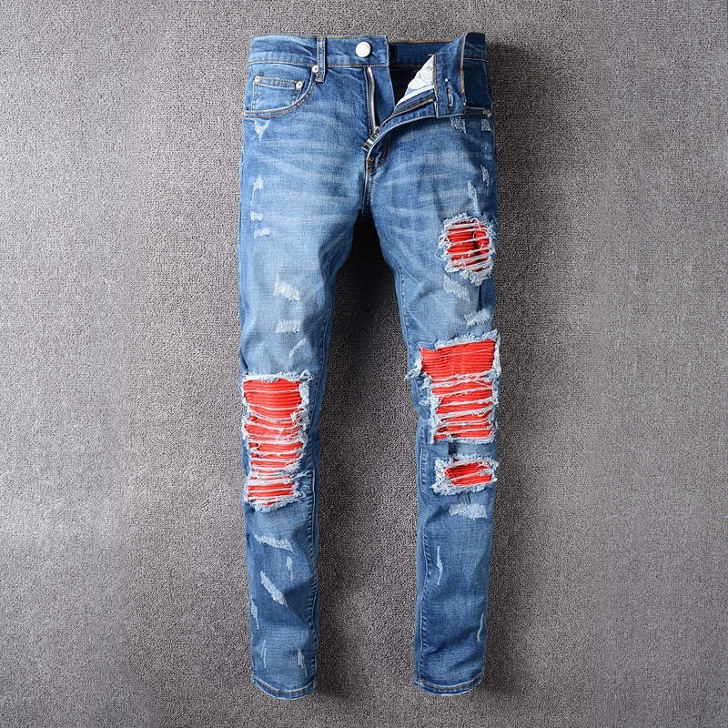 Mens Fashion Brand Designer Ripped Biker Jeans Men Distressed Moto