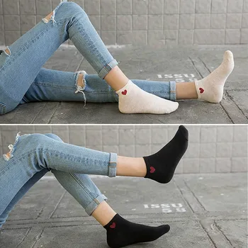 

1 Pair Cute Women Red Heart Pattern Soft Cotton Socks Ankle-High Casual Breathable Socks BMF88