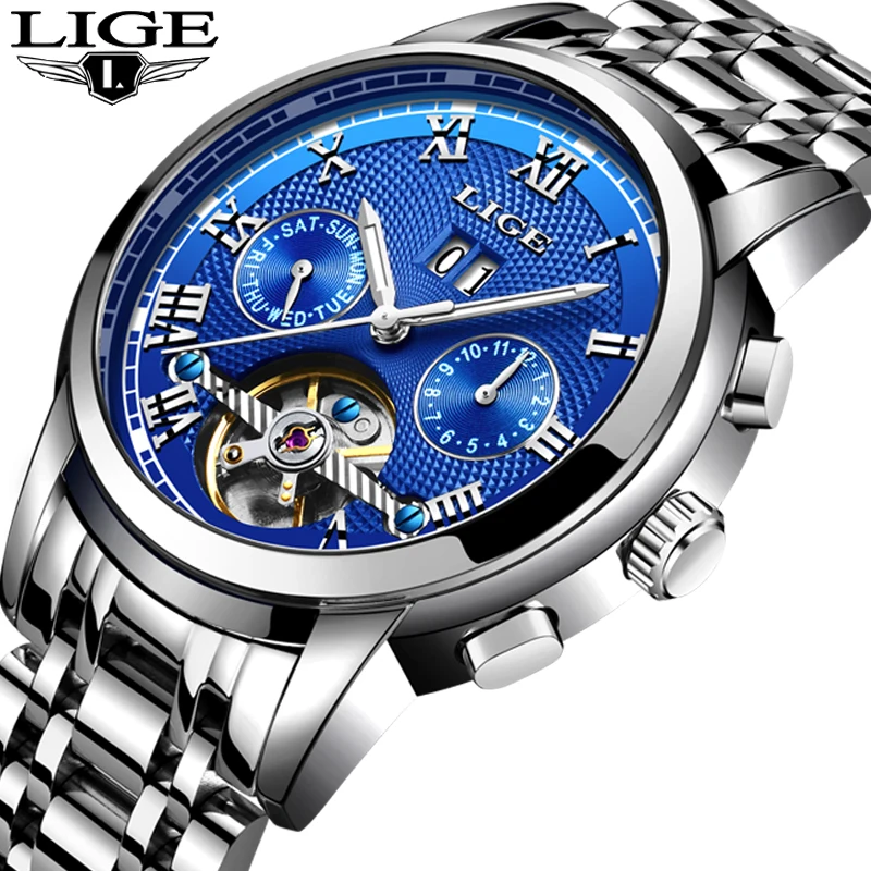 

LIGE Men's Watch Top Brand Luxury Automatic Mechanical Watch Men's All Steel Business Waterproof Sports Watch Relogio Masculino