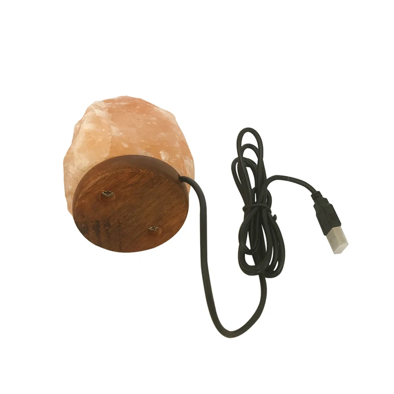  Natural Hand Carved USB Wooden Base Himalayan Crystal Rock Salt Lamp Air Purifier Night Light Dimme - 32854160160