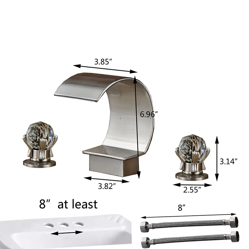 Onyzpily кран для ванной комнаты Водопад изогнутый носик Матовый никель двойные Хрустальные Ручки бассейна Ванна смеситель кран для ванной