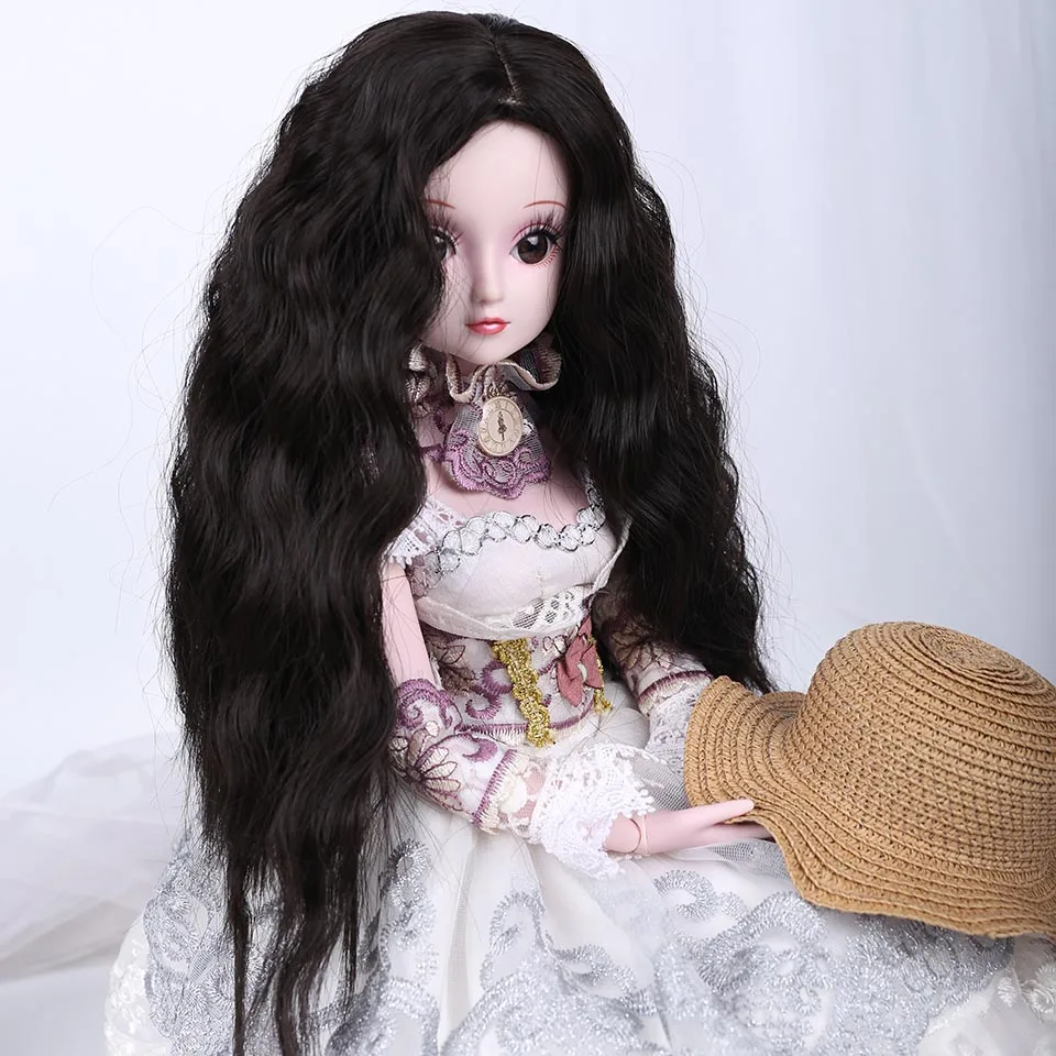 Bybrana модный стиль 1/3 1/4 Bjd волосы высокая температура длинные вьющиеся коричневато-черный Bjd парик MSD SD для BJD куклы - Цвет: 3