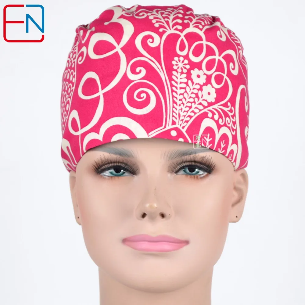 Buy female medical scrub caps in rose red with big
