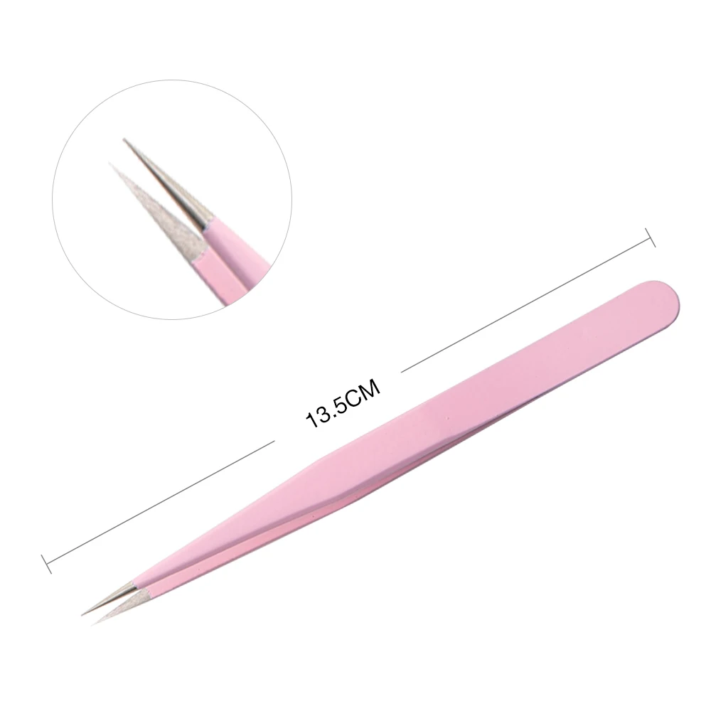 Pink Straight Цветной Антистатические Пинцет для наращивания ресниц бровей Нержавеющая сталь комплект Красота точность пинцет Макияж Ремкомплект, инструменты - Цвет: Pink Straight