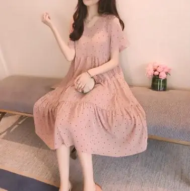 Hot Short Sleeve Polka Dot Chiffon Long Maternity Dresses 2019 Summer Fashion Korean Pregnancy Clothes for Pregnant Women QL8852