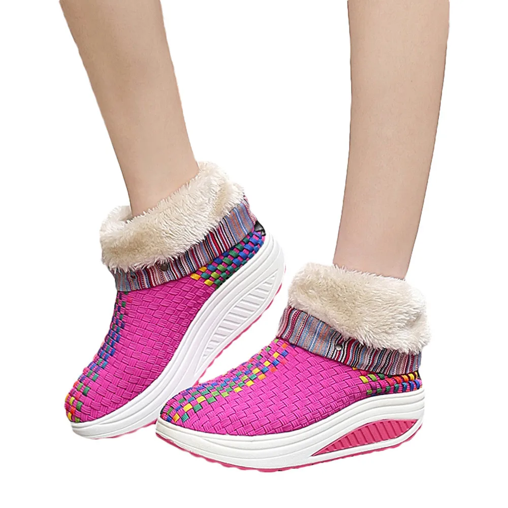 

Hot Winter Women Snow Down BootsPlush Shoes Women's Leisure Keep Warm Weaving Round Toe Flat Shoes Non-Slip Shoes Bottes Femme