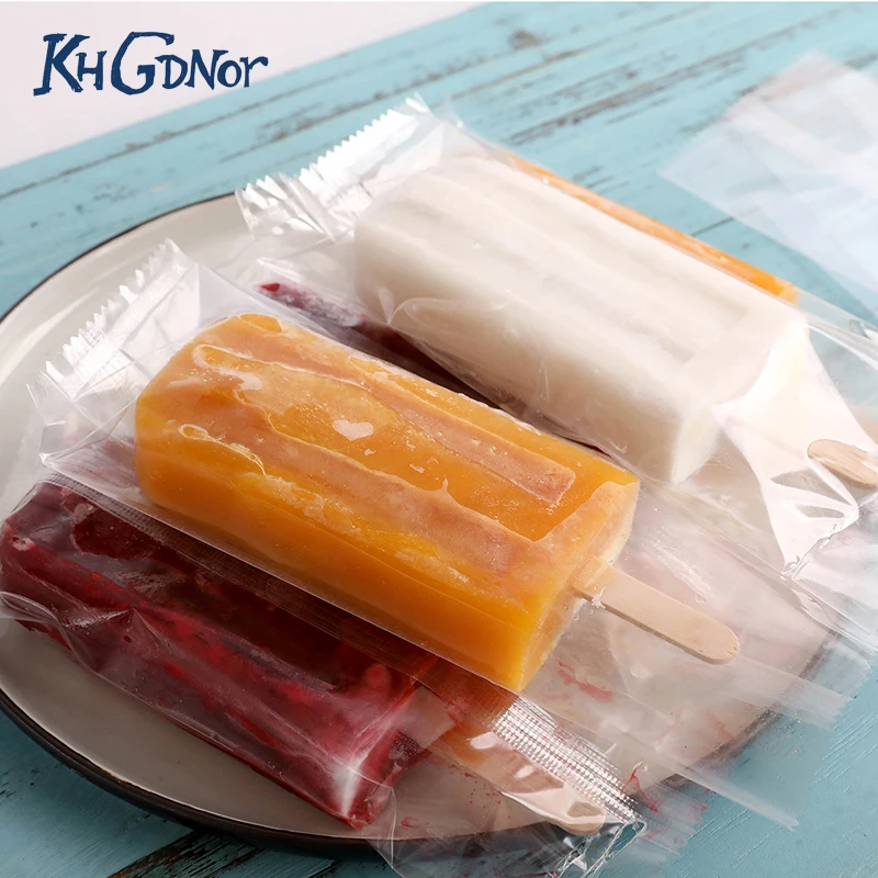 

KHGDNOR 100PCS/lot Plastic Ice Pop Bag One-time Transparent Popsicle Bags Fridge Frozen Ice Cream Storage Bags