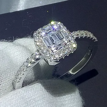 

Brand New Women Luxury Jewelry Pure Pure 100% 925 Sterling Silver Princess 5A Cubic Zirconia CZ Party Girl Wedding Band Ring Gif