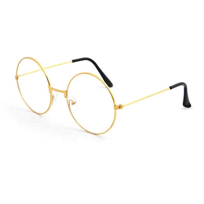 Новые женские мужские ретро большие круглые прозрачные линзы очки металлические черные Серебряные Золотые оптические очки оправа очки - Цвет оправы: Золотой