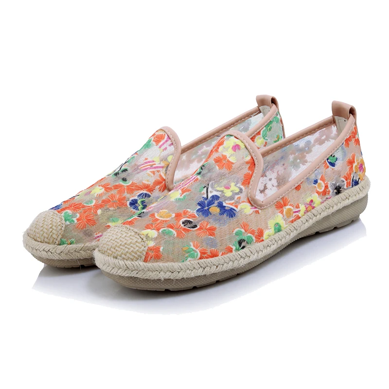 

Colorful Embroider Fisherman Shoes Woman Gauze Breathable Slip On Women's Flats Shoes Loafers Shoe Women