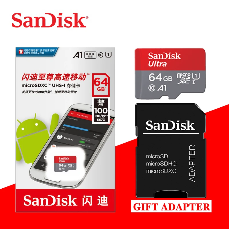 Карта памяти Micro SD SanDisk 16 ГБ 32 ГБ 64 Гб 128 Гб MicroSD Max 80 м/с Uitra C10 TF карта C4 8G cartao de memoria